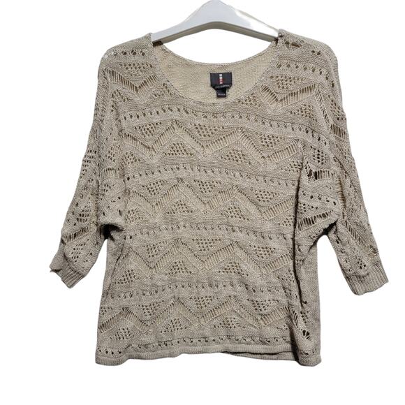 Jeans by Buffalo Womens Open Knit Tan 3/4 Dolman Sleeve Sweater Size XS - Picture 1 of 8